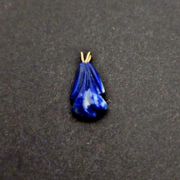 Vintage Natural Lapis Lazuli Pendant Teardrop Shape Charm with Gold 7/8" x  1/2" - Picture 3 of 7